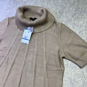 NWT Jones Wear Womens Tan Knit Cowl Neck Short Sleeve Sweater XL Workwear